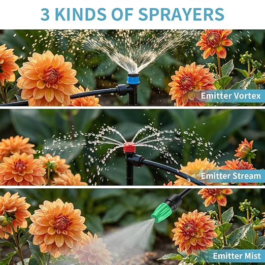 LP 240FT Drip Irrigation System Kit, Garden Watering Misting System - 40FT 1/2" Main Tube & 200FT 1/4" Distribution Tubing - Adjustable Nozzles & Sprinklers for Garden Greenhouse, Lawn, Potted Plants