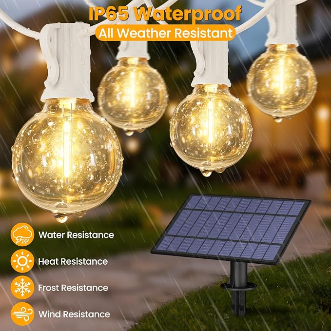 Mlambert 50FT(25FTx2) Solar Powered String Lights Outdoor, Waterproof Patio Light String with 20+2 Shatterproof LED G40 Bulbs for Backyard Garden-White