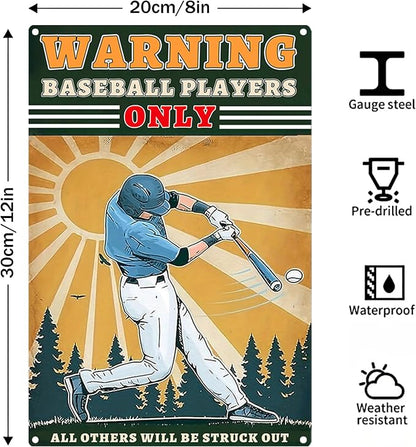 Vintage Baseball Metal Signs-Warning Baseball Players Only Sign,Baseball Gifts for Boys 8-12 Decorations For Bedroom 8x12 Inch
