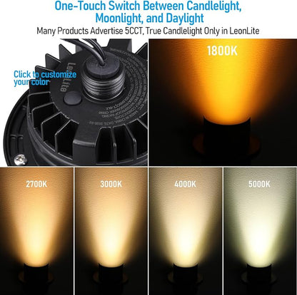 LEONLITE 6-Pack Dia.4 Inch 5CCT Well Lights Shielded Top Black | 1800K/2700K/3500K/4000K/5000K, 12-24V AC/DC, CRI90, Landscape LED In Ground Outdoor, Low Voltage Garden Landscaping, Aluminum