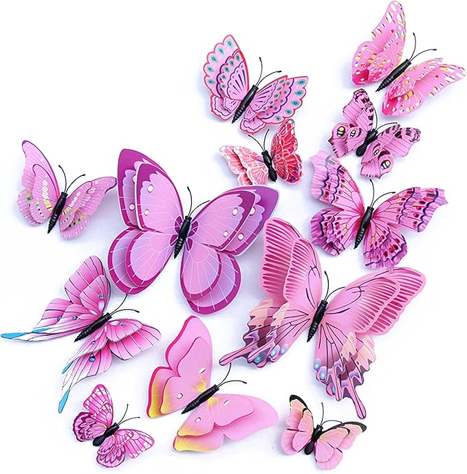 OPSEAM Butterfly Wall Decor 24/48 PCS, 3D Butterflies Stickers for Party Decorations with Magnets(Pink, 24)