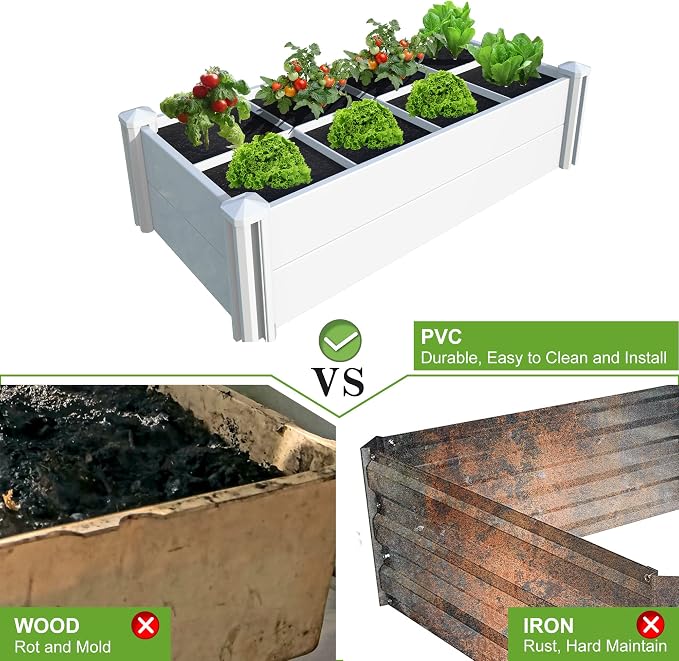 [Qikdesign] 45''x22.5'' Raised Garden Bed Kit | Planter Box Outdoor for Grow Vegetables Flowers Herbs | Easy Vinyl Plastic Garden Planter Box with Grow Grid-White