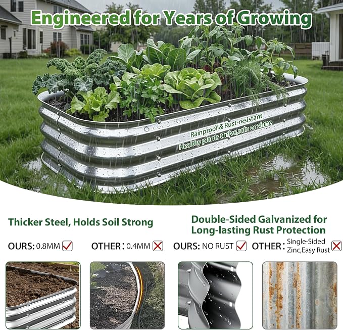 Square Galvanized Raised Garden Bed 3x3 ft – Easy Home Gardening Planter Box for Vegetables & Flowers,Herbs – 12" Heavy Duty Outdoor Gardening Bed with Easy Assembly (Silver)
