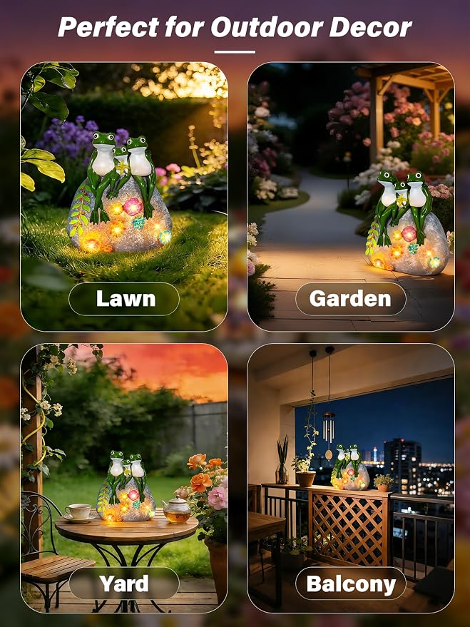 Guhope Solar Garden Statues, Outdoor Frog Decor with Succulent and 6 LED Lights, Outside Yard Figurine Decor for Garden, Lawn, Patio, Balcony, Porch, Unique Gifts for Mom Grandma