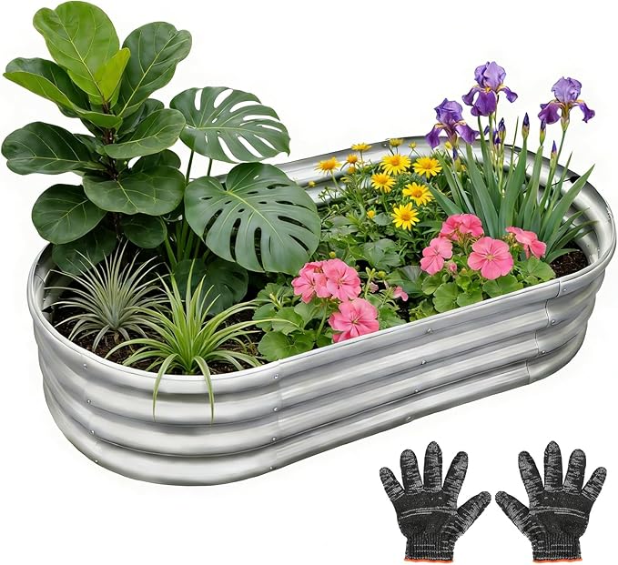 Gardeal Garden Galvanized Raised Garden Bed Kit - Metal Planter Box for Vegetables/Herbs/Flowers, Heavy-Duty Steel Outdoor Planter with Reinforced Edges (4x2x1 FT)