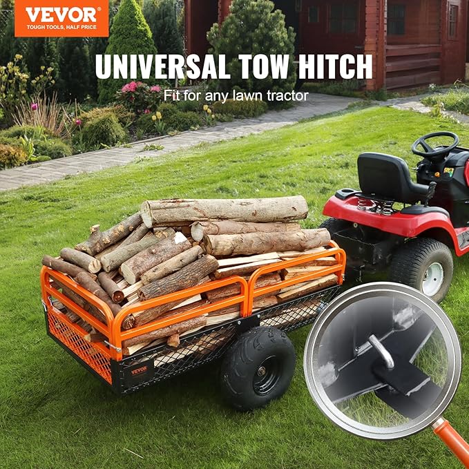 VEVOR ATV UTV Trailer Tow Behind Dump Cart | 1500lbs Capacity, 15 Cubic Feet, Heavy Duty, For Lawn Mower Tractor, Yard Garden Use