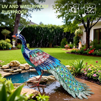 Kircust Outdoor Metal Peacock Statue, 24" L | Decor Art, Garden Sculpture, Weatherproof, Handcrafted For Patio, Yard, Home