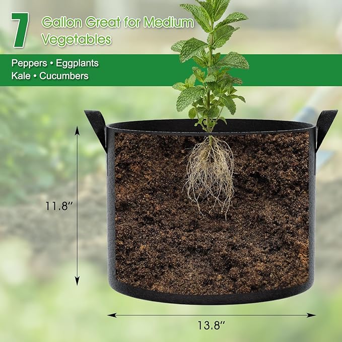 FEED GARDEN 7 Gallon Grow Bags 8 Pack – 300G Thickened Fabric Plant Pots with Reinforced Handles, Breathable Drainage Planters for Vegetables, Flowers & Herbs Indoor Outdoor
