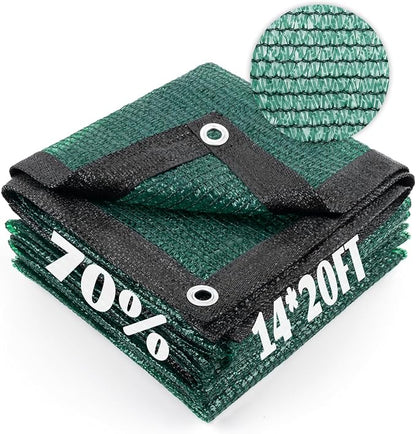 Cool Area 70% Sun Shade Cloth Mesh Tarp with Grommets for Plant Cover 14x20ft Patio Canopy Garden Pergola Greenhouse Car Barn Kennel Dark Green