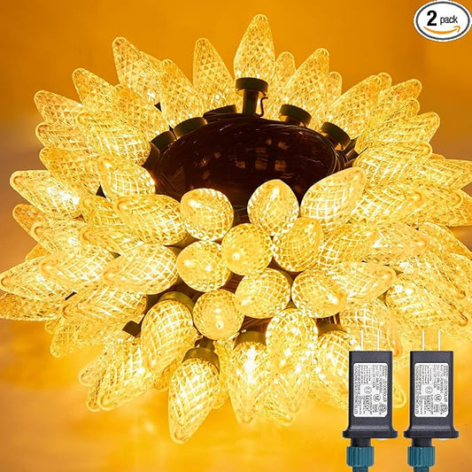 Brightown C9 Christmas Lights Outdoor 2 Pack, Total 162ft 200LED Warm White | with Timing & Memory, 8 Modes, Connectable, Waterproof - C9 Christmas Lights for Indoor Outside Tree Home Yard Decoration