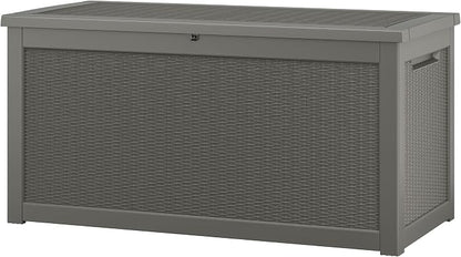 NUNU LAB 300 Gallon Outdoor Storage Box,Resin Large Sturdy Deck Box, Backyard Outside Storage Box Waterproof with Double Wall Panels,Package Delivery Garden Outdoor Hose Storage Bin