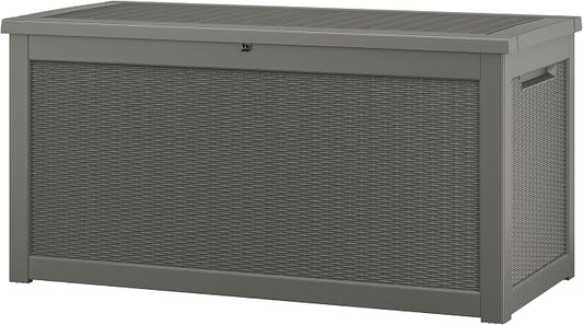 NUNU LAB 300 Gallon Outdoor Storage Box,Resin Large Sturdy Deck Box, Backyard Outside Storage Box Waterproof with Double Wall Panels,Package Delivery Garden Outdoor Hose Storage Bin