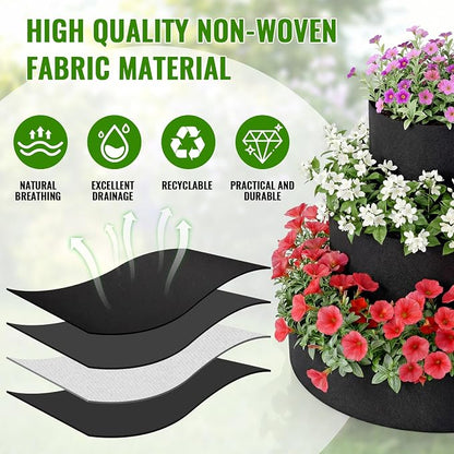 3 Tiered Strawberry Planter for Outdoor Plants, 23.6 Inch Heavy Duty Strawberry Garden Planter Grow Bags, Breathable Non Woven Fabric Raised Garden Bed for Vegetables Flower Herbs Gardening