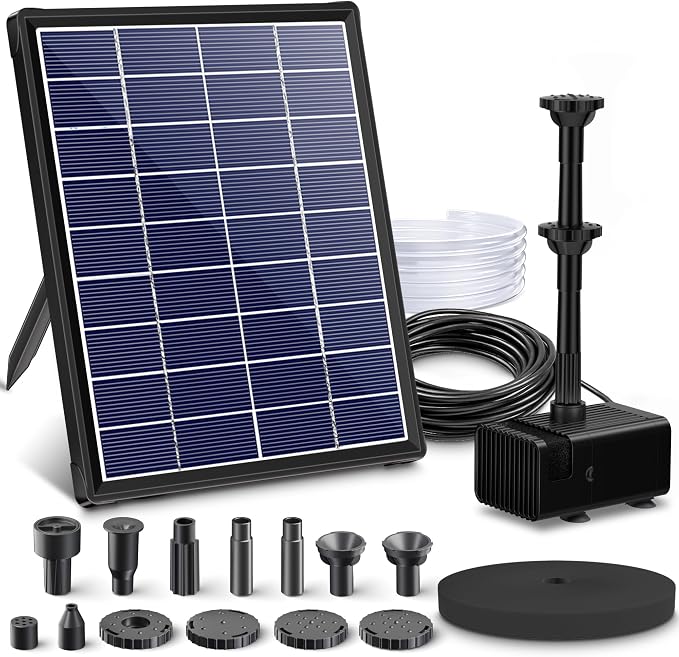 Biling 6.5W Solar Fountain for Bird Bath, Solar Water Pump with Multiple Nozzles, Solar Water Feature for Garden Yard Small Fish Pond, Attracts Birds with Flowing Water
