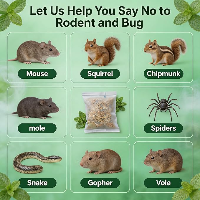 Mole Repellent Pouches for Yard Outdoorto Mouse Repellent Pouches 10Pack Squirrel Repellent Pouches Groundhogs Repellant Outdoor Nature Mouse Deterrent for Indoor Outdoor Use, for Garden & Home
