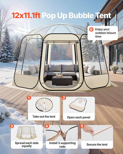 VEVOR Pop up Sports Tent, 8 Sizes Optional Clear Bubble Tent for 1-6 Person, Waterproof Outdoor Pod with Floor Mat & Top Cover, Garden Igloo Dome Tents Camping Shelter for Sports Watching
