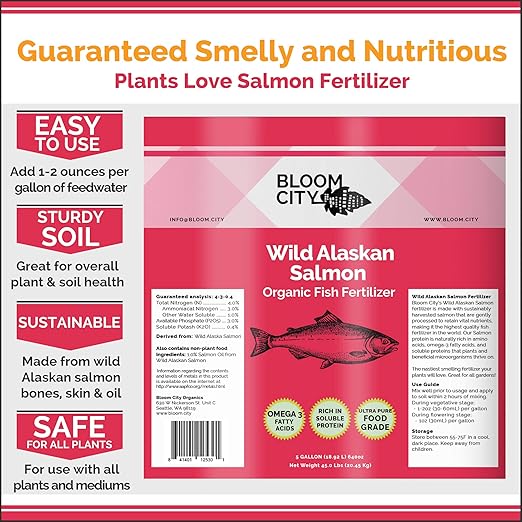 Organic Wild Fish Fertilizer and Plant Supplement, Great for Roots and Soil, Made from Sustainable Salmon, by Bloom City, 1/2 Pint (8 oz)