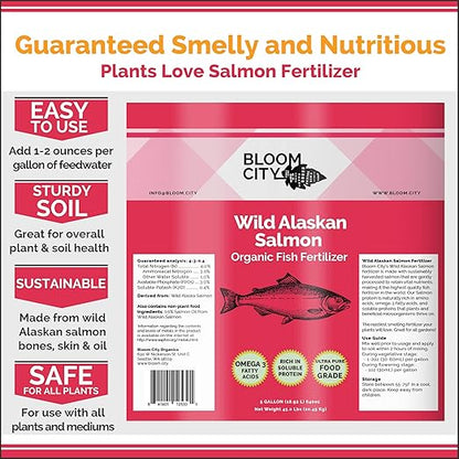 Organic Wild Fish Fertilizer and Plant Supplement, Great for Roots and Soil, Made from Sustainable Salmon, by Bloom City, 1/2 Pint (8 oz)