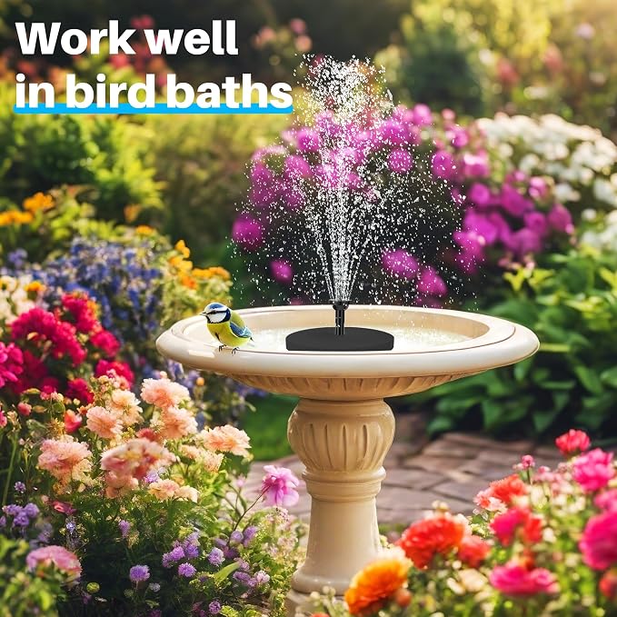 Biling 6.5W Solar Fountain for Bird Bath, Solar Water Pump with Multiple Nozzles, Solar Water Feature for Garden Yard Small Fish Pond, Attracts Birds with Flowing Water