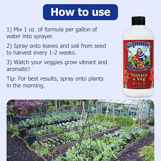 Neptune’s Harvest Organic Tomato & Vegetable Plant Fertilizer (2-4-2) - Liquid Plant Food w/Fresh Fish, Seaweed, Molasses, Yucca Extract, & Humic Acids - for Vegetable Garden (Quart (Single))
