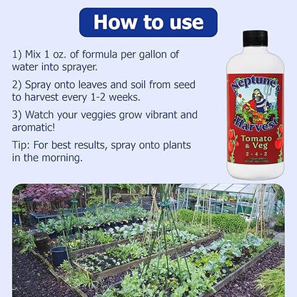 Neptune’s Harvest Organic Tomato & Vegetable Plant Fertilizer (2-4-2) - Liquid Plant Food w/Fresh Fish, Seaweed, Molasses, Yucca Extract, & Humic Acids - for Vegetable Garden (Quart (Single))