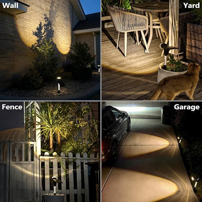 DenicMic Solar Spot Lights Outdoor Waterproof 3000K Warm White Lens LED Adjustable Angle Solar Lights Outdoor for Yard Garden Patio Wall Landscape Lighting Outside 4 Pack