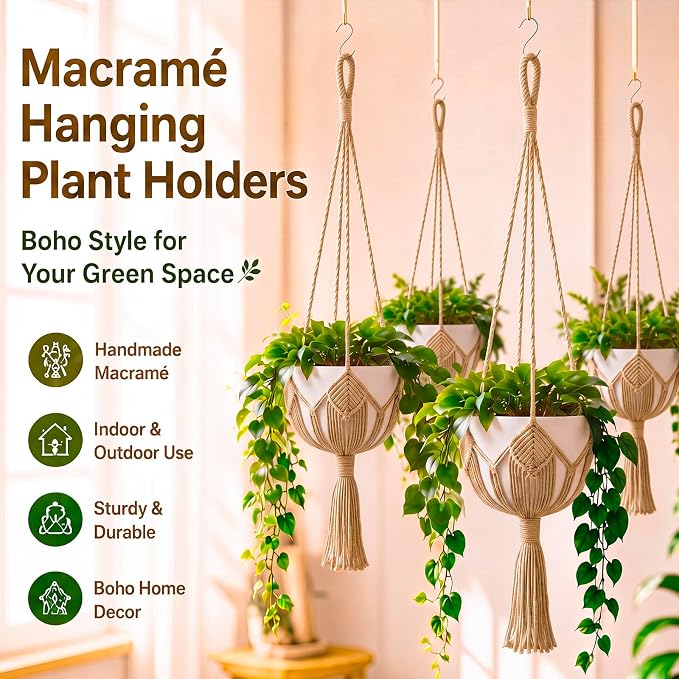 Shappy Boho Macrame Plant Hanger, Large Hanging Planter Plant Holder Pot Hanger Hanging Basket Wall Planters, Plants Lover Gift for Indoor Garden