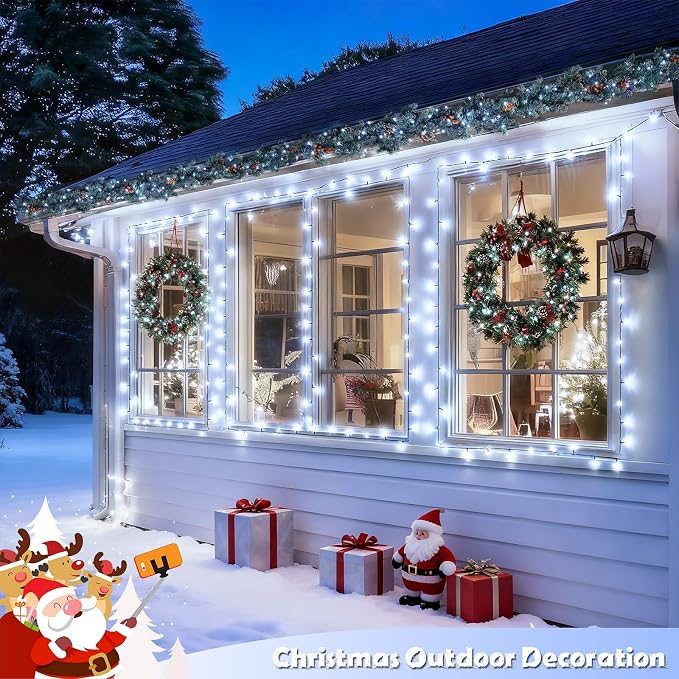 JMEXSUSS 2 Pack Solar String Lights Outdoor, Total 66 FT 200 LED, White | Waterproof, 8 Modes Solar Christmas Lights for Outside Patio Christmas Tree Garden Yard Xmas Decorations