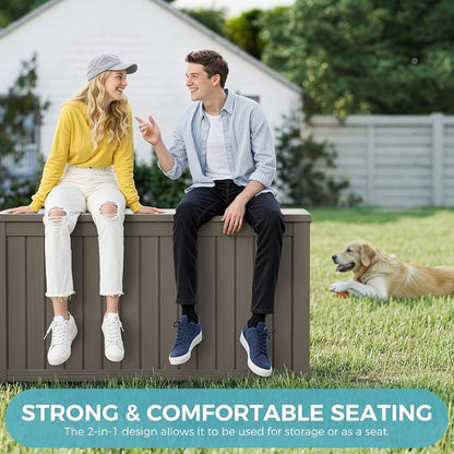 NUNU LAB 151 Gallon Outdoor Storage Box,Resin Large Sturdy Deck Box, Backyard Outside Storage Box Waterproof with Double Wall Panels,Package Delivery Garden Outdoor Hose Storage Bin,Grey