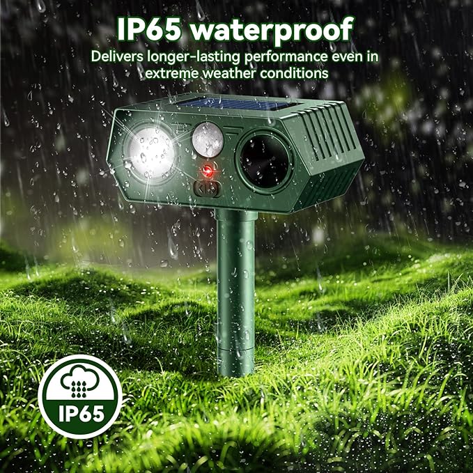 2026 Upgraded Solar Ultrasonic Animal Repeller Outdoor Deer Repellent Devices Waterproof, Motion Activated Animal Deterrent Devices to Scare Cat Squirrel Rabbit Raccoon Skunk for Yard Garden