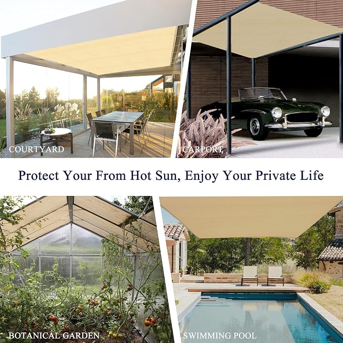 90% Outdoor Sun Shade Cloth, 8’ x 12’, Pergola, Deck, and Backyard Patio Sunshade with UV Protection, Heat Resistant HDPE Material, Reinforced Grommets (8x12 FT, Wheat)