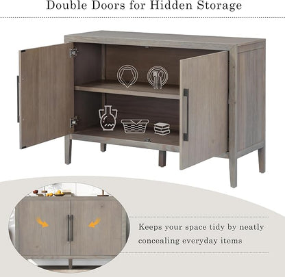 Merax Wood Farmhouse Buffet Sideboard with Metal Handles and 2 Doors, Coffee Bar Storge Cabinet Console Table for Living Room Bedroom Kitchen Hallway, Gray