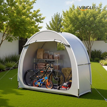 VINGLI Bike Storage Shed Tent for 2-3 Bikes, Outdoor Portable Bicycle Storage Shed with Carry Bag, Waterproof Bike Tent for Motorcycle, Garden Tools, Lawn Mower, Light Gray