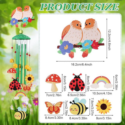 Bird Wind Chimes for Outside Colorful Metal Garden Decor with Rainbow Bee Butterfly Ladybug Sunflower Outdoor Hanging Wind Chime for Patio Porch Yard Art Gift