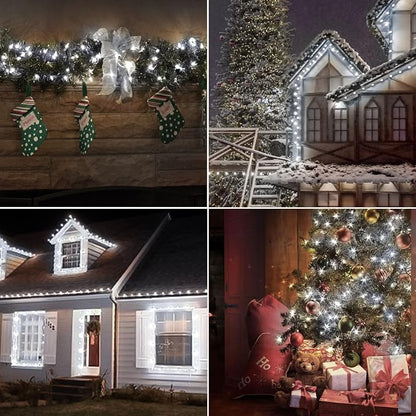 Battery Operated Christmas Lights, 33Ft 100 LED Cool White String Lights with Auto Timer & 8 Modes, Shatterproof Waterproof for Outdoor Indoor Wedding Party Home, White Wire