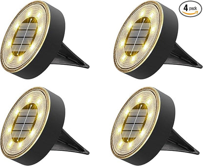 Joomer Solar Ground Lights Outdoor Waterproof, 4 Pack 8 LED, Warm White | Solar Powered Garden Lights Disc Landscape Lighting Outdoor for Patio Pathway Lawn Yard Driveway Walkway outside