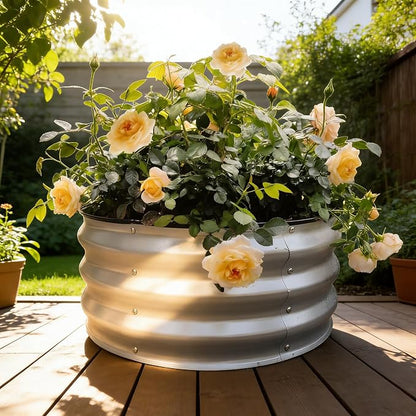GARDMAX 2 Pack 2x2x1FT Galvanized Round Raised Garden Bed Kit, Metal Planter Boxes Outdoor with Easy Assembly, Large Garden Bed for Vegetables, Fruits, Flower, Herbs Milk White