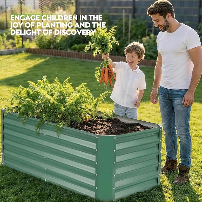 4×2×1.4ft Galvanized Raised Garden Bed Kit, Metal Planter Boxes Outdoor, High Raised Beds for Vegetables, Fruits, and Flowers - LotusGreen