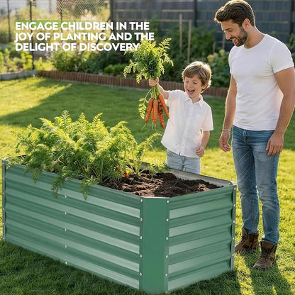 4×2×1.4ft Galvanized Raised Garden Bed Kit, Metal Planter Boxes Outdoor, High Raised Beds for Vegetables, Fruits, and Flowers - LotusGreen
