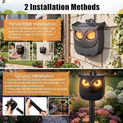 4 Pack Solar Owl Animal Repeller Outdoor for Raccoon, Deer & Squirrel Cat, Night-Only Breathing Mode Light Deterrent, Mini Hanging Predator Scare Device, Waterproof for Garden Yard Tree Shed