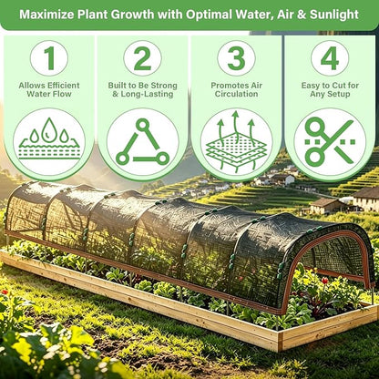 Garden Shade Cloth Kit 10x10FT, 50% Sunblock Garden Shade for Plants with 6 Sets Garden Hoops & Clips, UV Resistant Raised Bed Shade Cover for Outdoor Plants, Vegetables & Greenhouse