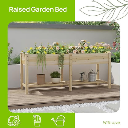 72x24x30.7in Wood Raised Garden Bed with Legs Elevated Planter Box Gardening Outdoor Planter Box Patio Kit Planting Bed for Vegetables Flowers Herbs Outdoor for Patio Balcony Backyard (Natural, Large)