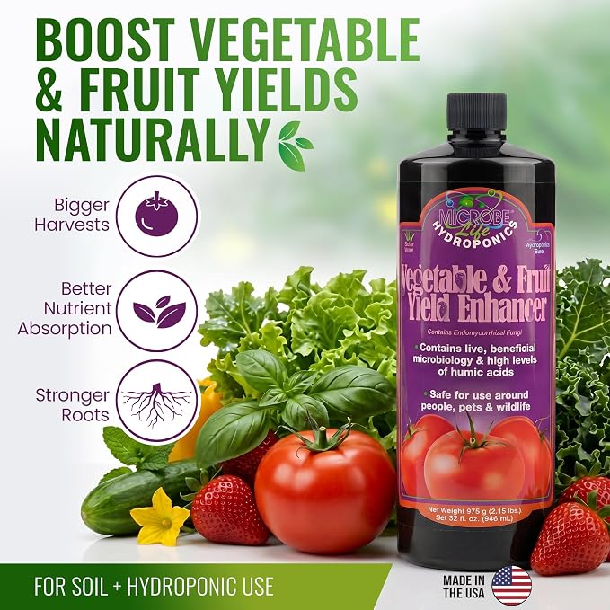 Microbe Life Hydroponics Fruit and Vegetable Plant Growth Yield Enhancer Supplement, Plant Nutrients for Better Growth and Yield, Use with Any Feeding Systems Including Hydroponics or Soil, 16 Ounces