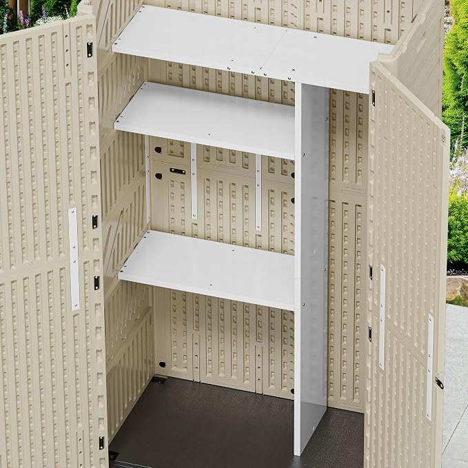 YITAHOME 60cuft Vertical Storage Shed Shelf, Weatherproof Metal Shelf for 60 cu ft Tool Cabinet, Ideal for Outdoor Use, Easy Assembly,45.6" L X 13.2" W X 69" H, White