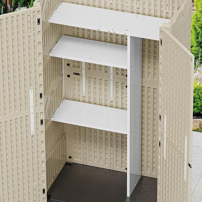 YITAHOME 60cuft Vertical Storage Shed Shelf, Weatherproof Metal Shelf for 60 cu ft Tool Cabinet, Ideal for Outdoor Use, Easy Assembly,45.6" L X 13.2" W X 69" H, White