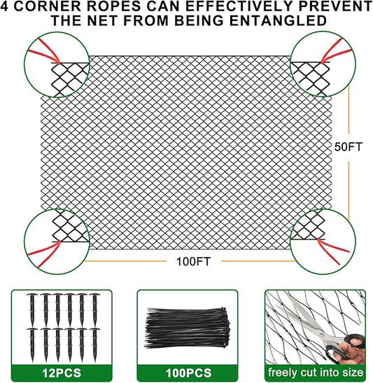 BSTPCOO Bird Netting 50'x100' with 3/4" Mesh Hawk Net for Chicken Run,Poultry Netting Heavy Duty Nylon Aviary Net for Chicken Coop Roof Garden Nettings for Fruit Trees Plant