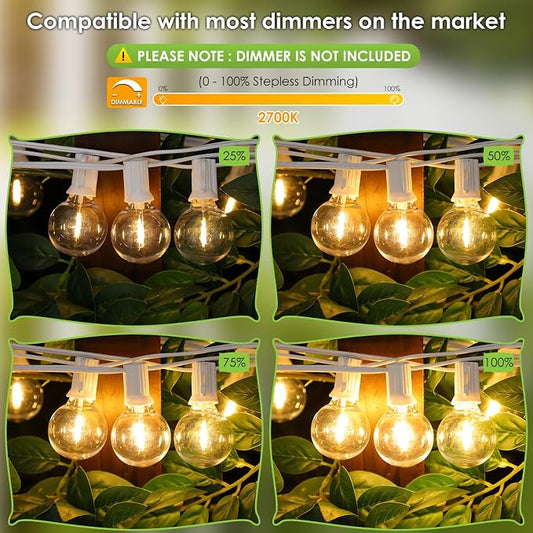 Mlambert 100Ft LED Outdoor String Lights, Dimmable Waterproof G40 Globe Patio Lights with 50+3 2700K Shatterproof Bulbs for Cafe Bistro-White Cord
