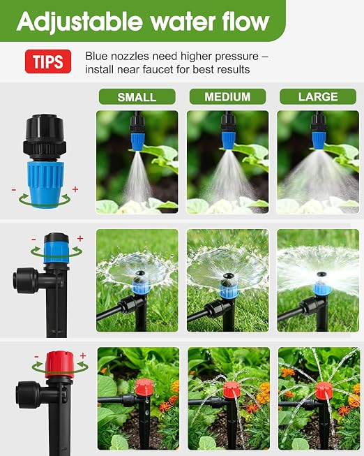 240FT Drip Irrigation System Kit, Quick-Connect Garden Watering System with 20FT 1/2" Main Line & 200FT 1/4" Tubing, 3 Adjustable Emitters for Raised Beds, Greenhouse, Lawn, Patio