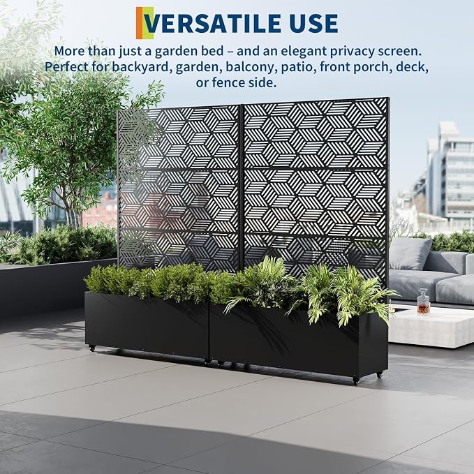GarveeLife Metal Planter Box with Trellis and Wheels, 71"x47"x16" Raised Garden Bed for Climbing Plants, Vegetables, Vines, Privacy Planters for Patio with Drainage Holes, 15.7" Deep Planting Bed