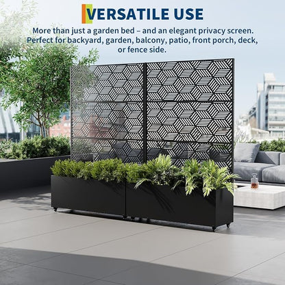 GarveeLife Metal Planter Box with Trellis and Wheels, 71"x47"x16" Raised Garden Bed for Climbing Plants, Vegetables, Vines, Privacy Planters for Patio with Drainage Holes, 15.7" Deep Planting Bed